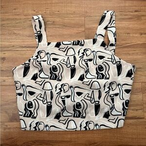 Artsy Crop Tank Top - Black & Cream T32